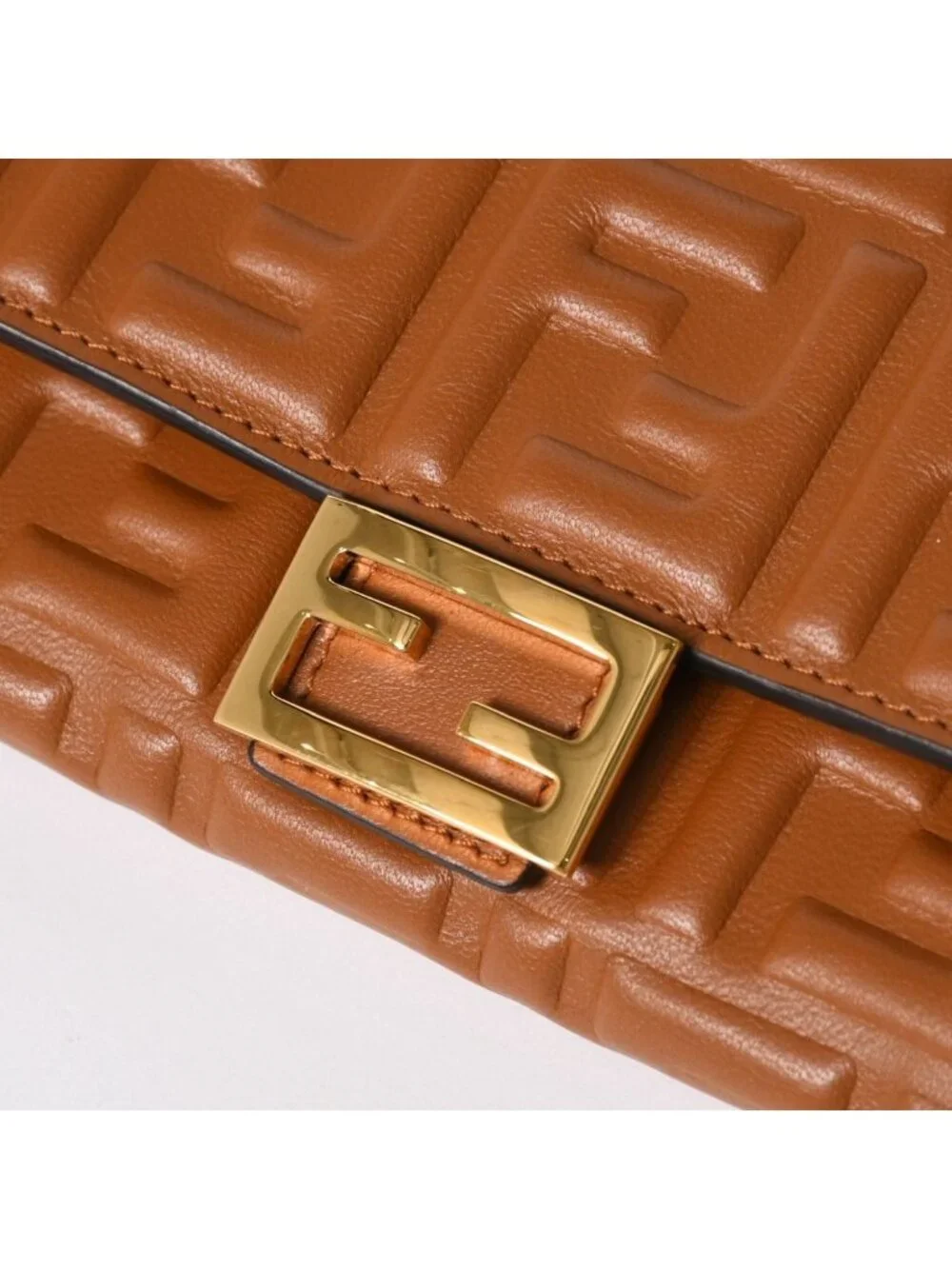 Fendi Wallet Continental Embossed FF Logo Brown Nappa Leather Gold